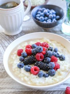 Paleo Cauliflower Breakfast Porridge - grain-free, vegan, dairy-free, plant-based and healthy | TheRoastedRoot.net #glutenfree #breakfast #recipe