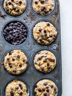 Chocolate Chip Paleo Vegan Banana Muffins - grain-free, refined sugar-free, healthy muffin recipe | TheRoastedRoot.net