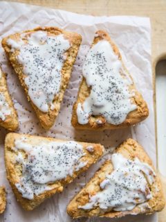 Paleo Vegan Lemon Poppy Seed Scones - grain-free, refined sugar-free, dairy-free vegan scones made with basic pantry ingredients! A perfect healthy recipe to share for brunch | TheRoastedRoot.net