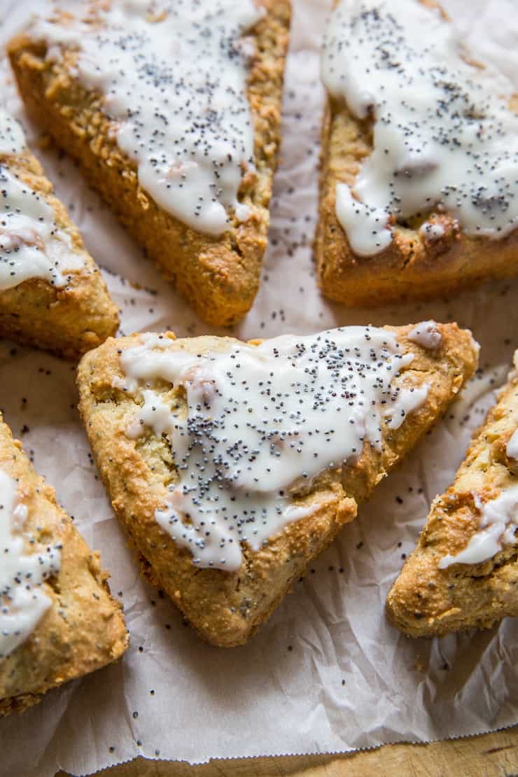 Paleo Vegan Lemon Poppy Seed Scones - grain-free, refined sugar-free, dairy-free vegan scones made with basic pantry ingredients! A perfect healthy recipe to share for brunch | TheRoastedRoot.net