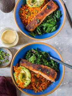 Salmon Bowls with Avocado, Carrot 