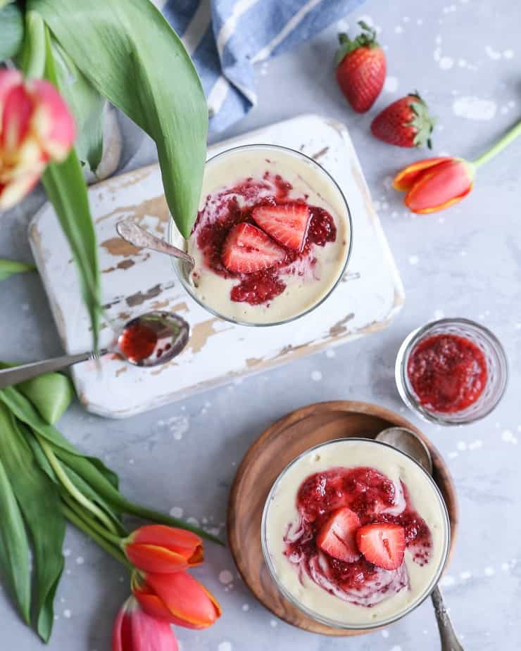 Vegan Strawberry Cheesecake Jars - dairy-free, paleo, healthy dessert recipe perfect for sharing with friends and family | TheRoastedRoot.net