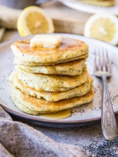 Vegan Lemon Poppy Seed Pancakes - gluten-free, dairy-free, egg-free, fluffy, light and delicious