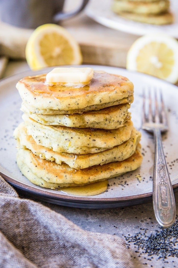 Vegan Lemon Poppy Seed Pancakes - gluten-free, dairy-free, egg-free, fluffy, light and delicious