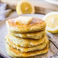 Gluten-Free Vegan Lemon Poppy Seed Pancakes made egg-free, dairy-free, light and fluffy