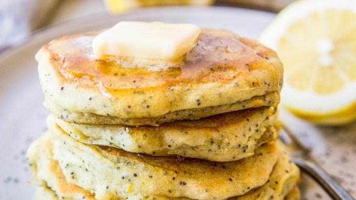 Gluten-Free Vegan Lemon Poppy Seed Pancakes made egg-free, dairy-free, light and fluffy