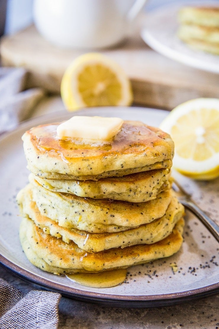 Gluten-Free Vegan Lemon Poppy Seed Pancakes made egg-free and dairy-free for a delicious breakfast or brunch
