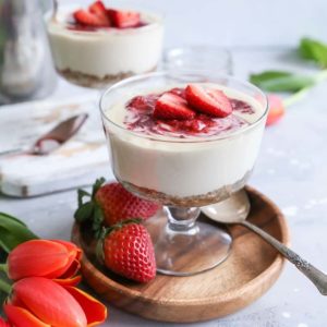 Vegan Strawberry Cheesecake Jars - dairy-free, paleo, healthy dessert recipe perfect for sharing with friends and family | TheRoastedRoot.net