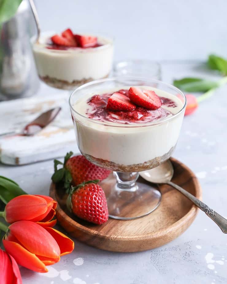 Vegan Strawberry Cheesecake Jars - dairy-free, paleo, healthy dessert recipe perfect for sharing with friends and family | TheRoastedRoot.net