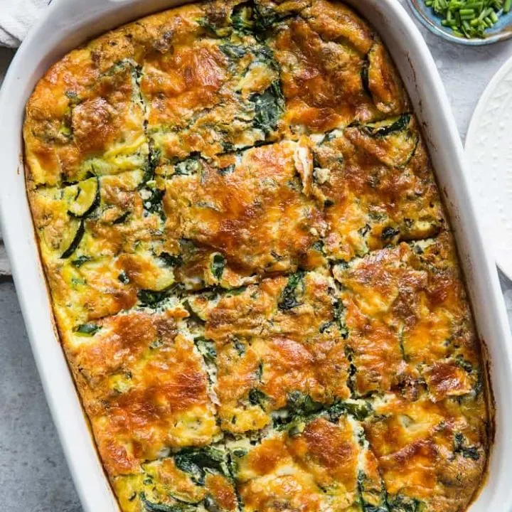 Zucchini, Herb, Sausage Breakfast Casserole - low-carb, keto, healthy and easy to prepare! | TheRoastedRoot.net #glutenfree #brunch