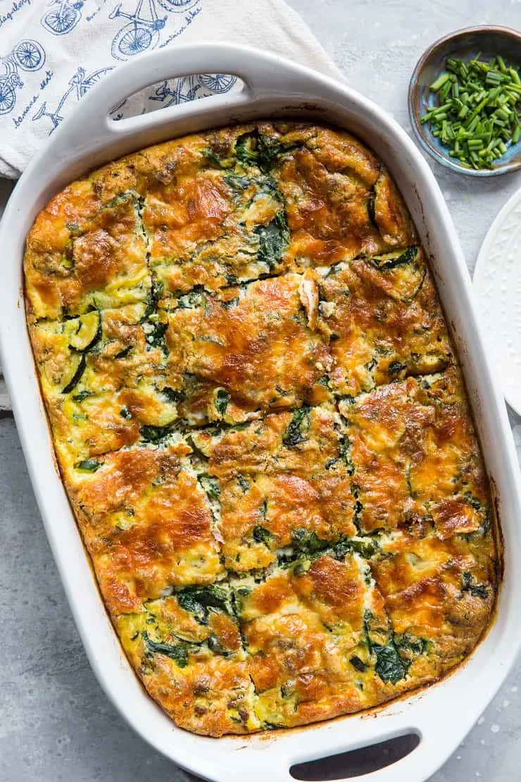 Zucchini, Herb, Sausage Breakfast Casserole - low-carb, keto, healthy and easy to prepare! | TheRoastedRoot.net #glutenfree #brunch