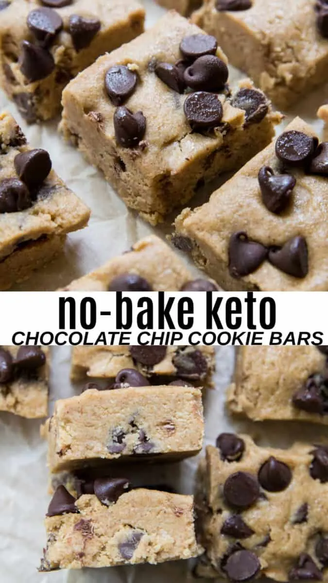 No-Bake Keto Chocolate Chip Cookie Bars - grain-free refined sugar-free cookie bar recipe for a low-carb dessert #glutenfree