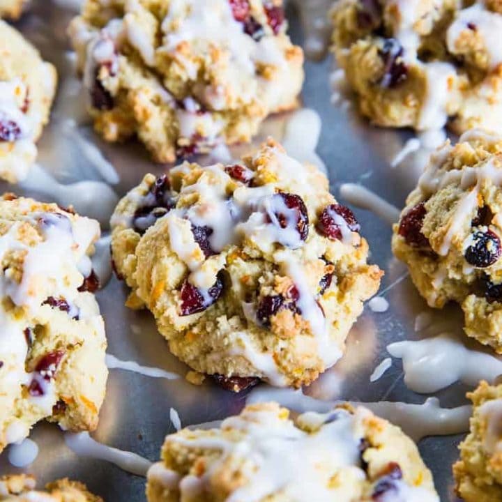 Paleo Cranberry Orange Vegan Scones - grain-free, refined sugar-free, egg-free, super easy to make! | TheRoastedRoot.net #glutenfree #healthy #recipe #brunch