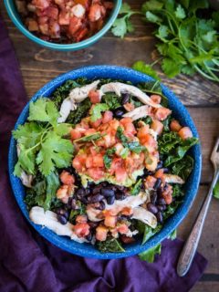 Chicken Burrito Bowls with Black Beans and Kale - an easy, healthy dinner recipe | TheRoastedRoot.net #healthy #dinnerrecipe