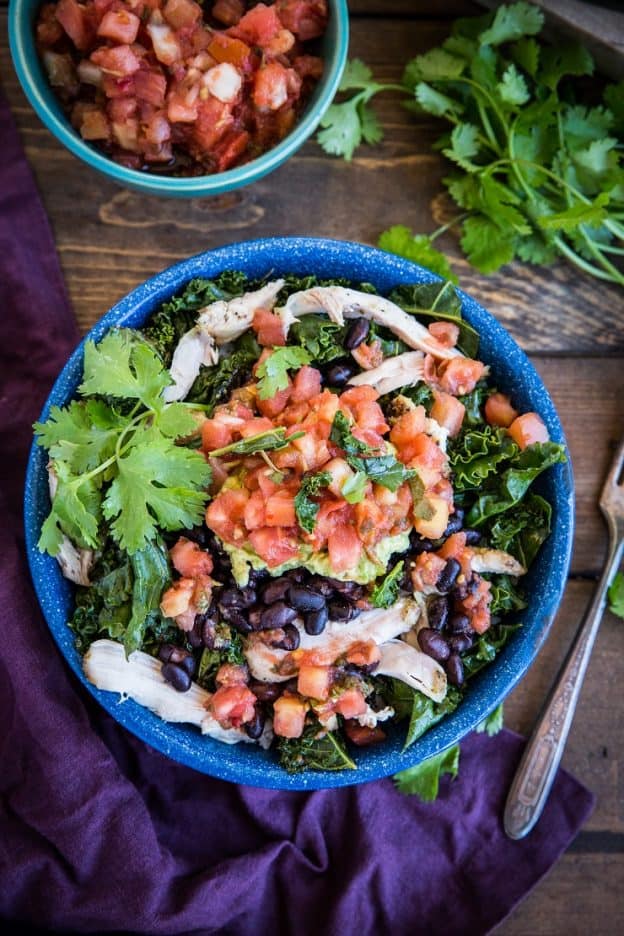 Chicken Burrito Bowls with Black Beans and Kale - The Roasted Root