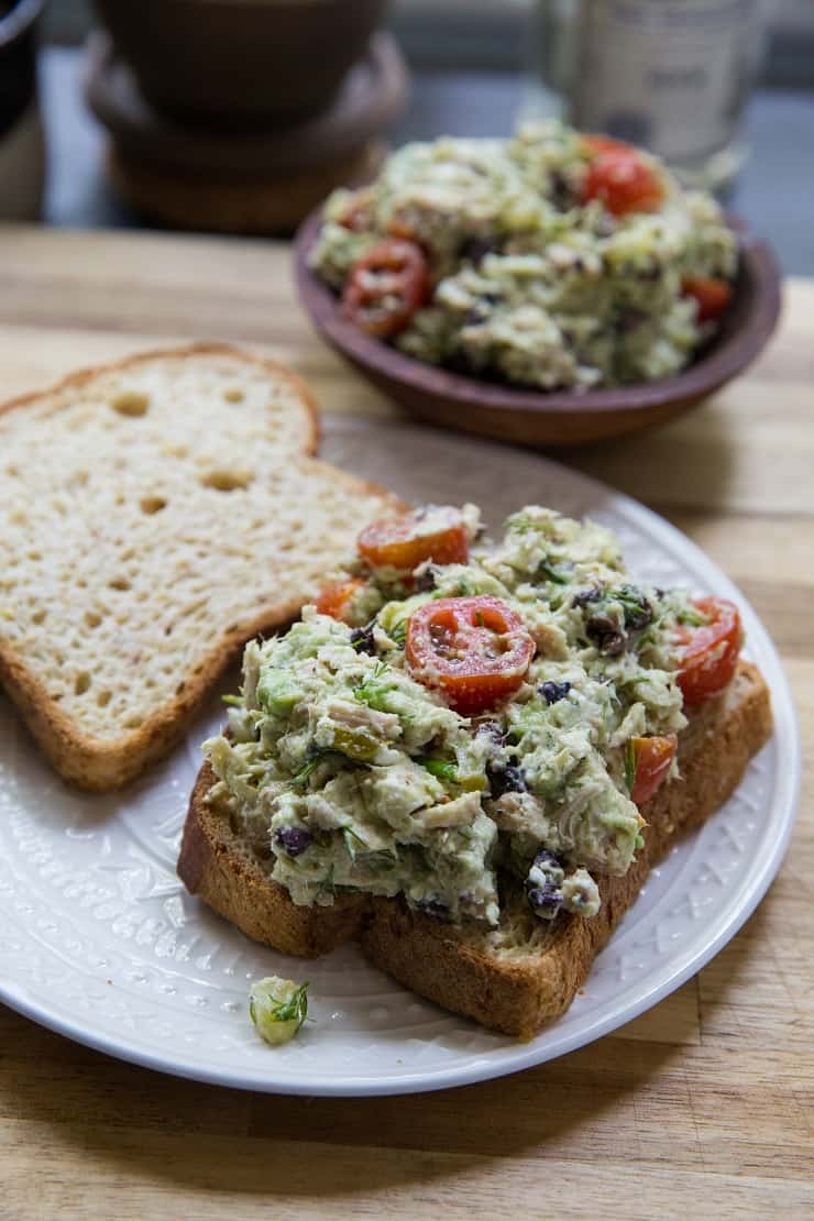 Healthy Greek Tuna Salad made with fresh ingredients for a healthy lunch | TheRoastedRoot.net #keto #paleo #lowcarb 