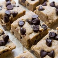 No-Bake Keto Chocolate Chip Cookie Bars - grain-free, sugar-free, paleo-friendly and only 6 ingredients and one bowl required. | TheRoastedRoot.net #lowcarb #dessert #recipe