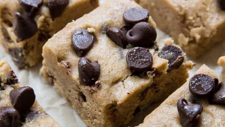 No-Bake Keto Chocolate Chip Cookie Bars - grain-free, sugar-free, paleo-friendly and only 6 ingredients and one bowl required. | TheRoastedRoot.net #lowcarb #dessert #recipe