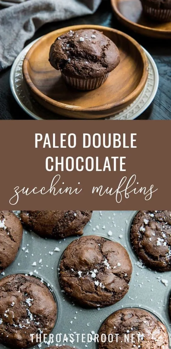 Paleo Double Chocolate Zucchini Muffins made with almond flour and pure maple syrup - a healthy and delicious treat! | TheRoastedRoot.net