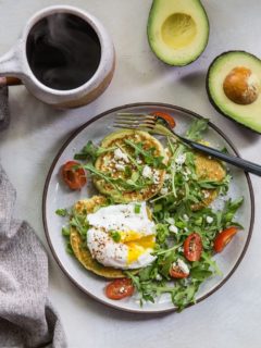 Paleo Avocado Pancakes - grain-free pancakes made with almond flour, almond milk, eggs, and avocado - an easy and delicious savory pancake recipe | TheRoastedRoot.net #paleo