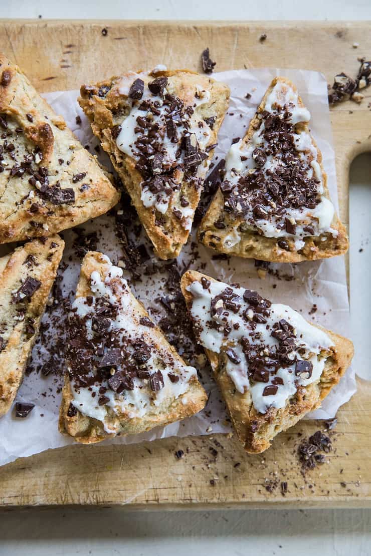Chocolate Chip Paleo Pecan Scones with a vegan and keto option - an easy scone recipe that is grain-free, refined sugar-free, and dairy-free | TheRoastedRoot.net #glutenfree