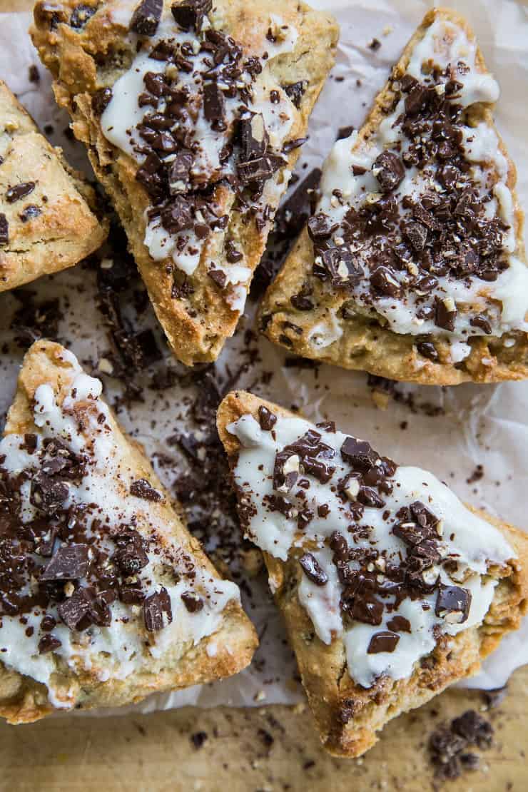 Paleo Pecan Scones with chocolate chunks - recipe includes a vegan and keto option - an easy scone recipe that is grain-free, refined sugar-free, and dairy-free | TheRoastedRoot.net #glutenfree