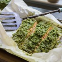 Pesto Salmon in Parchment Paper - a low-carb, keto, paleo dinner recipe | TheRoastedRoot.net