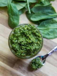 Spinach Pesto Sauce - a paleo recipe for pesto using spinach for a nutrient-dense sauce - dairy-free with a Low-FODMAP option | TheRoastedRoot.net