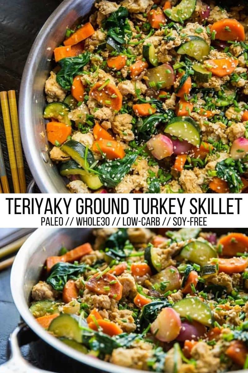 Teriyaki Ground Turkey Skillet with Vegetables - a quick and easy healthy dinner recipe ready in 45 minutes or less! Paleo, whole30, clean, low-carb and delicious!