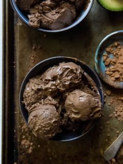 Keto Chocolate Ice Cream - paleo, vegan, dairy-free chocolate ice cream made with avocados. This easy no churn recipe only requires a blender or food processor. | TheRoastedRoot.net