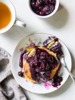 Lemon Coconut Flour Pancakes for Two - a small batch of grain-free paleo coconut flour pancakes, perfect for feeding two people. | TheRoastedRoot.net #glutenfree #breakfast