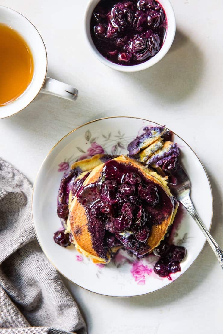 Lemon Coconut Flour Pancakes for Two - a small batch of grain-free paleo coconut flour pancakes, perfect for feeding two people. | TheRoastedRoot.net #glutenfree #breakfast