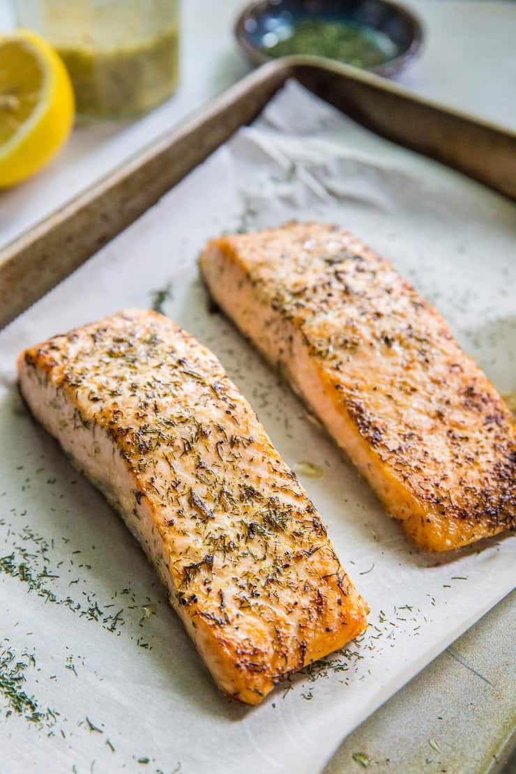 Lemon Herb Salmon - healthy paleo, keto, whole30 dinner recipe | TheRoastedRoot.net