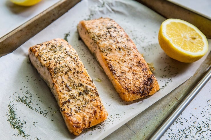 Lemon Herb Salmon - healthy paleo, keto, whole30 dinner recipe | TheRoastedRoot.net