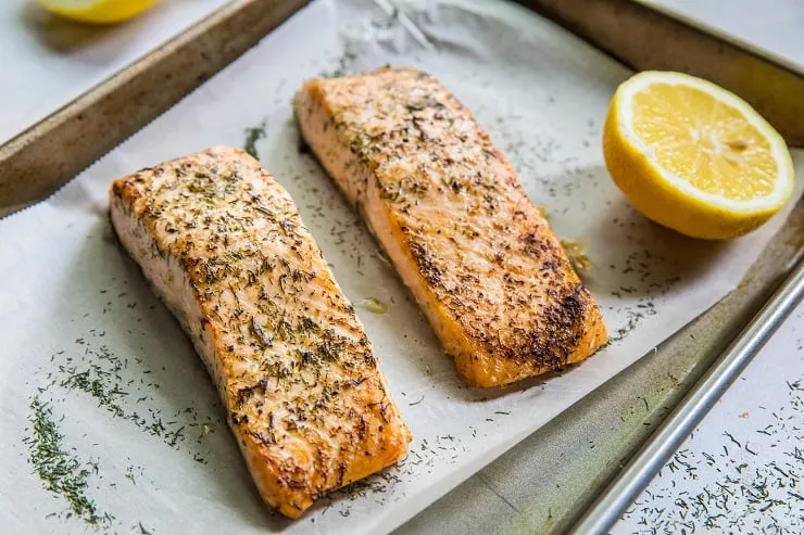 Lemon Herb Salmon - healthy paleo, keto, whole30 dinner recipe | TheRoastedRoot.net