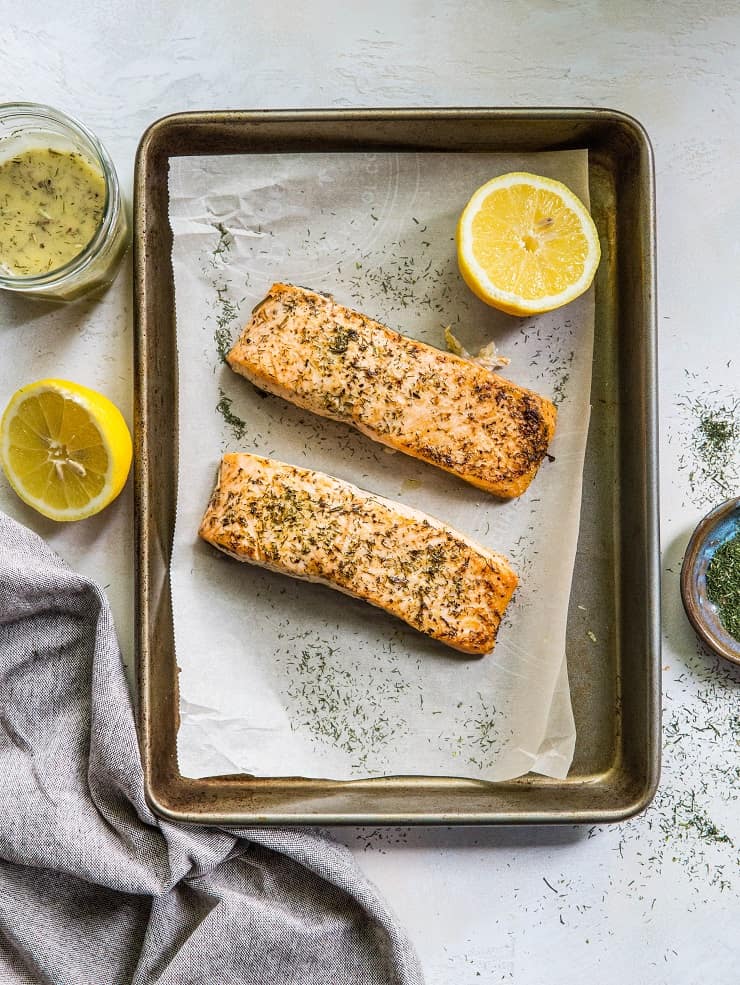 Lemon Herb Salmon - healthy paleo, keto, whole30 dinner recipe | TheRoastedRoot.net