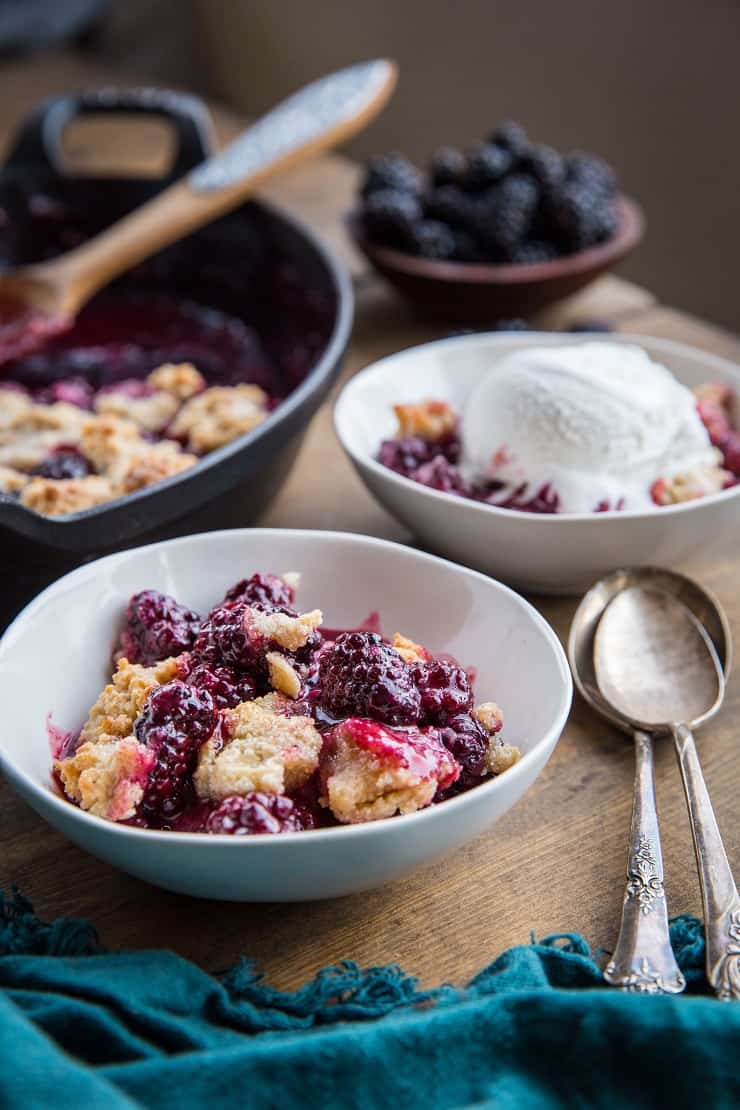 Grain-Free Blackberry Cobbler made with almond flour and pure maple syrup - an easy vegan, dairy-free, refined sugar-free dessert recipe. | TheRoastedRoot.net