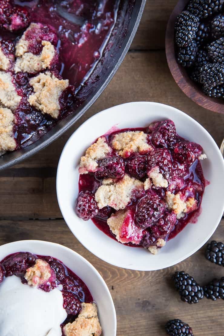 Paleo Blackberry Cobbler recipe made with almond flour and pure maple syrup - grain-free, vegan, dairy-free, refined sugar-free and easy to make | TheRoastedRoot.net