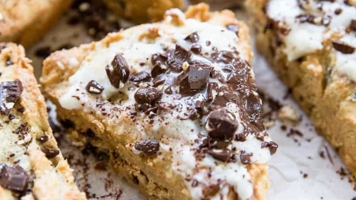 Paleo Pecan Chocolate Chip Scones with a vegan and keto option - an easy scone recipe that is grain-free, refined sugar-free, and dairy-free | TheRoastedRoot.net #glutenfree