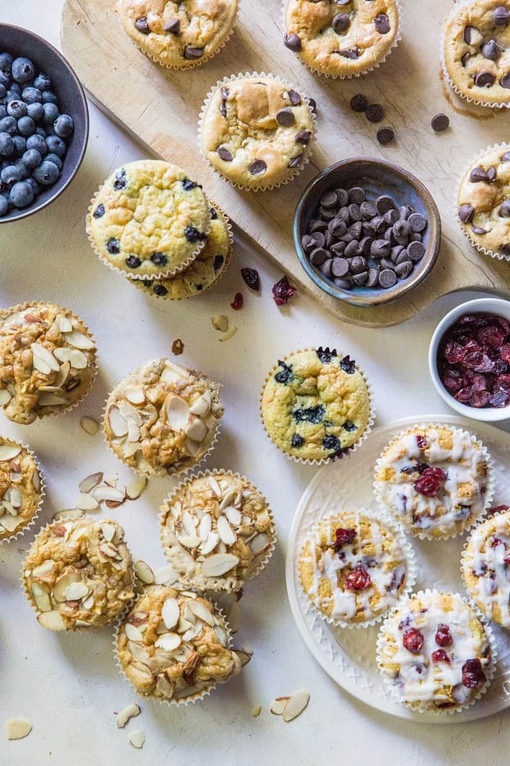 Grain-Free Paleo Coconut Flour Muffins - an easy gluten-free muffin recipe made in a blender using coconut flour and pure maple syrup. 4 different muffin flavors are included in this recipe! | TheRoastedRoot.net