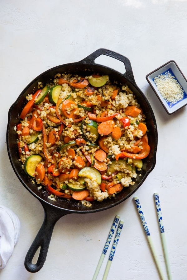 Teriyaki Stir Fry Vegetables with Rice - an easy healthy side dish | TheRoastedRoot.net