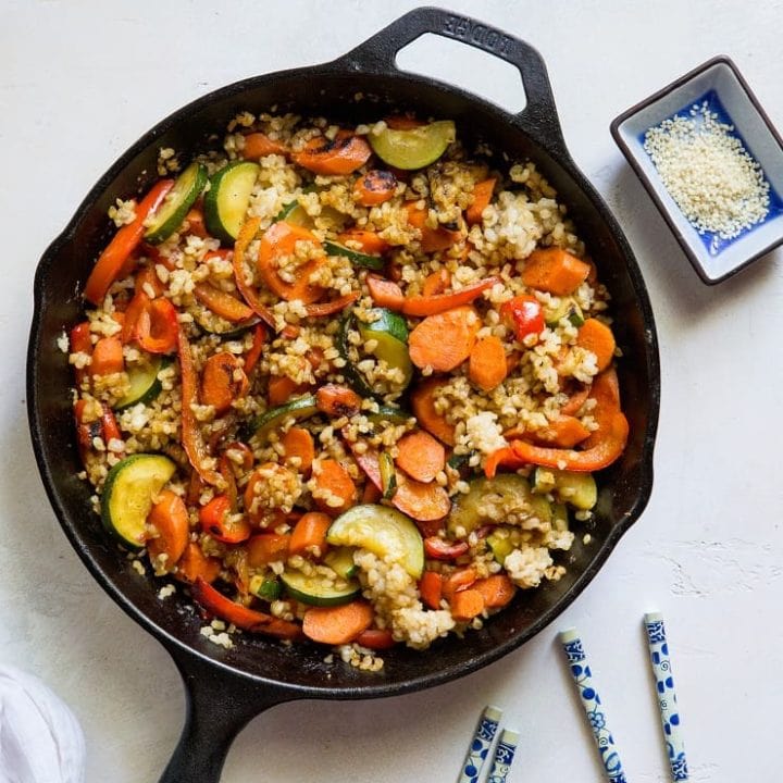 Teriyaki Stir Fry Vegetables with Rice - an easy healthy side dish | TheRoastedRoot.net