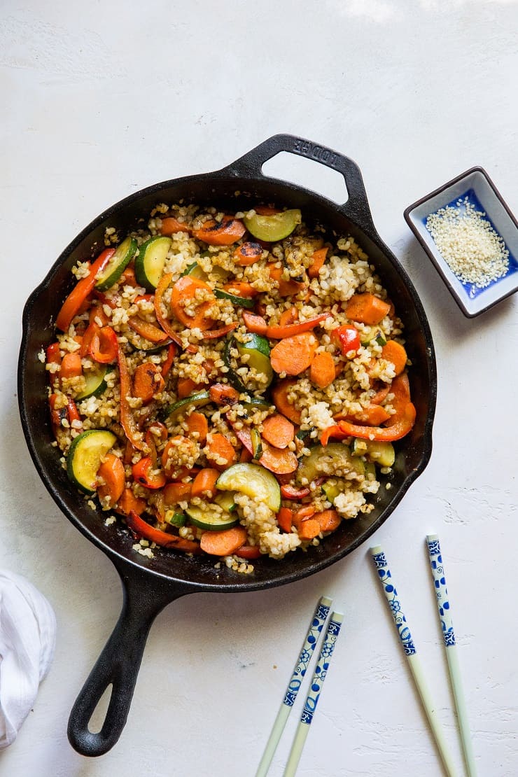 Teriyaki Stir Fry Vegetables with Rice - an easy healthy side dish | TheRoastedRoot.net