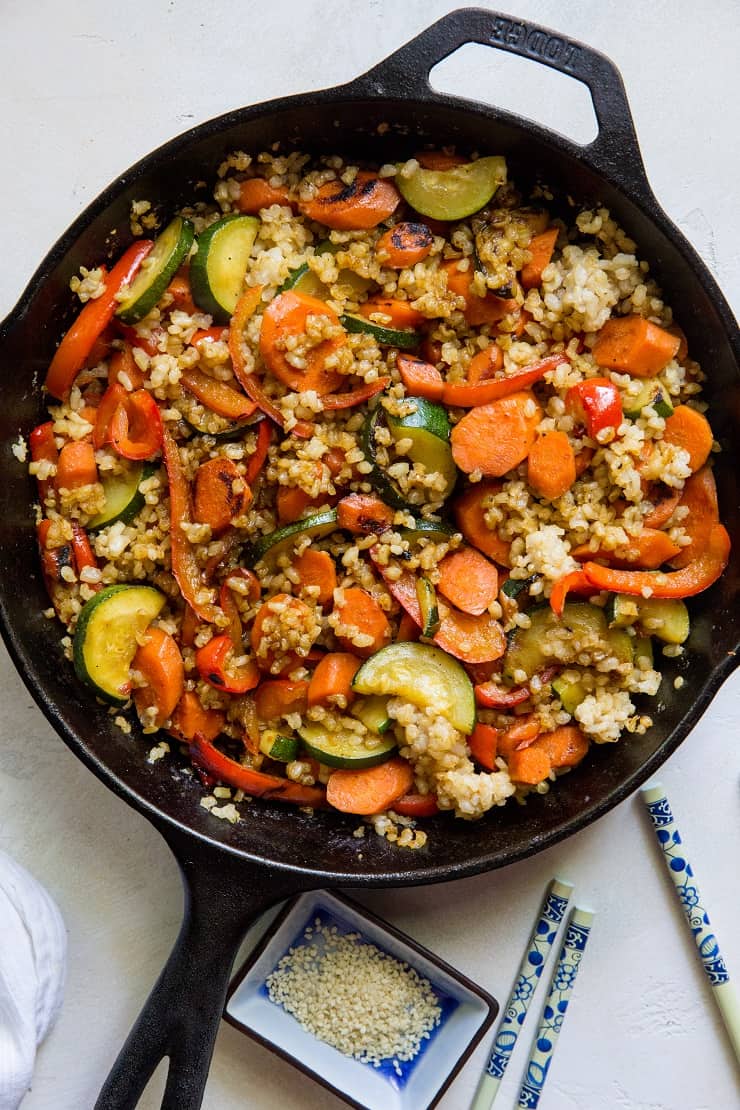 Teriyaki Vegetable Stir Fry with Brown Rice - a quick, easy, healthy side dish | TheRoastedRoot.net