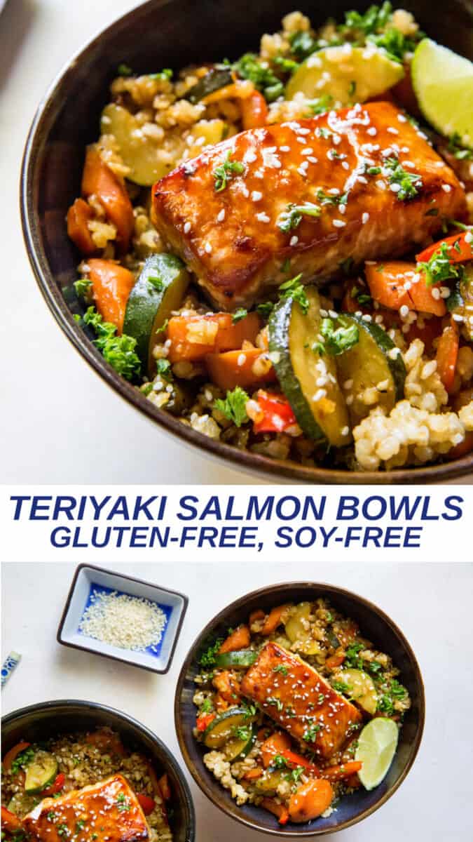 teriyaki salmon bowls collage