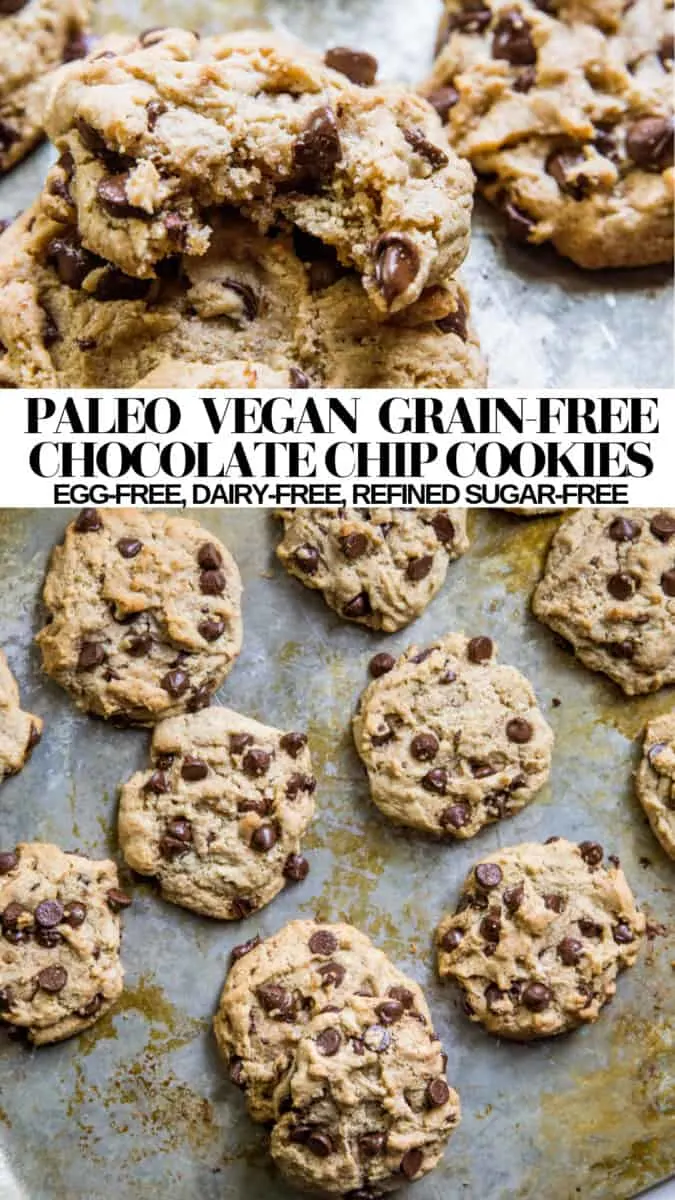 Vegan Paleo Chocolate Chip Cookies with almond flour and ground flax - egg-free, refined sugar-free, dairy-free, healthy cookies