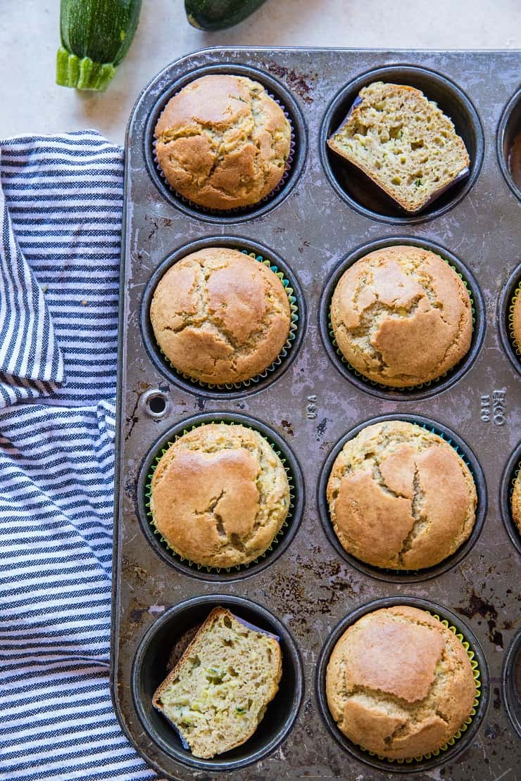 Coconut Flour Zucchini Muffins - paleo zucchini muffins made grain-free, refined sugar-free and dairy-free | TheRoastedRoot.net #glutenfree