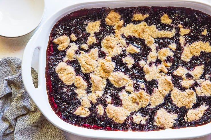 Gluten-Free Cherry Cobbler - refined sugar-free with a vegan and paleo option! An easy approach to classic delicious cherry cobbler | TheRoastedRoot.net