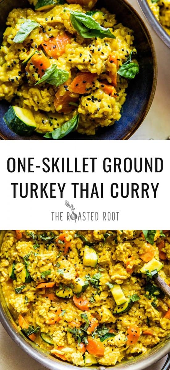 One-Skillet Ground Turkey Thai Curry with rice - an easy, quick approach to curry! | TheRoastedRoot.net #glutenfree #healthy