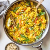 Indian Shrimp Biryani - an easy one-pot meal of aromatic rice, shrimp, and pine nuts. Quick, easy, and healthy! | TheRoastedRoot.net